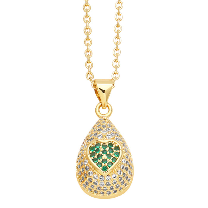 Fashion Simple Style Water Droplets Heart Shape Copper 18K Gold Plated Zircon Necklace In Bulk
