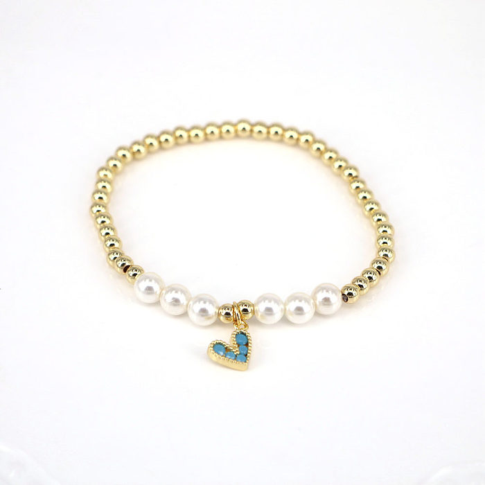 European And American New Pearl Heart-shaped Zircon Color Beaded Bracelet