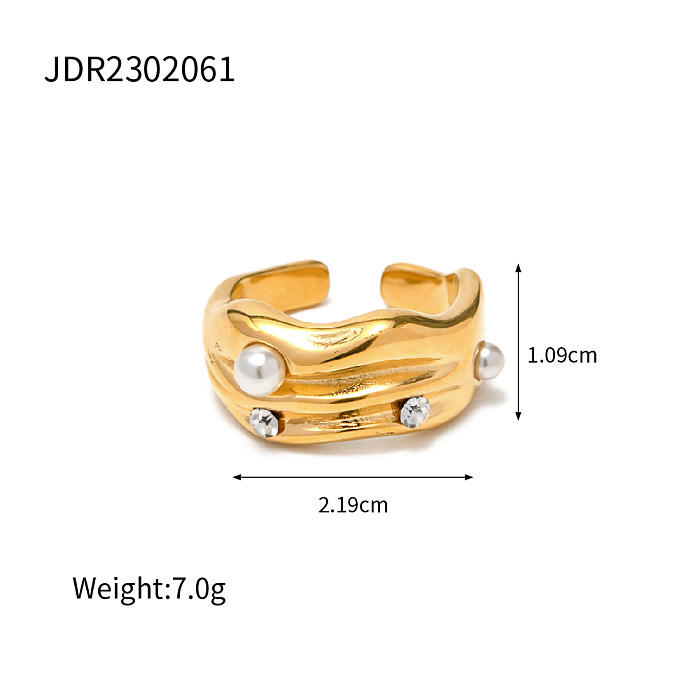 1 Piece INS Style C Shape Irregular Stainless Steel Plating Inlay Artificial Pearls Artificial Diamond Open Ring