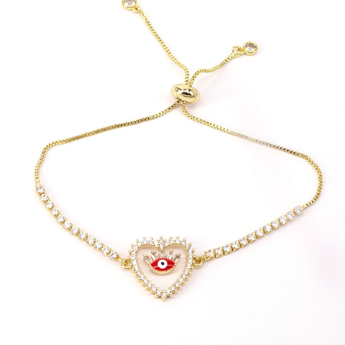 Fashion Heart-Shaped Copper 18k Gold-plated Micro Inlaid Zircon Evil Eye Bracelet