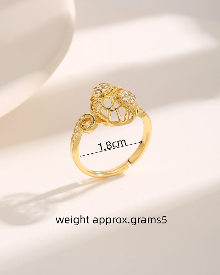 Vintage Style French Style Heart Shape Eye Butterfly Copper Asymmetrical Plating Inlay Zircon 18K Gold Plated Open Rings