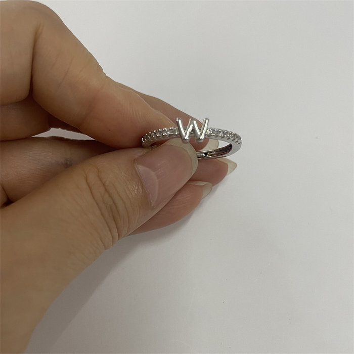 Cute Simple Style Commute Letter Copper Plating Inlay Zircon 14K Gold Plated White Gold Plated Open Rings