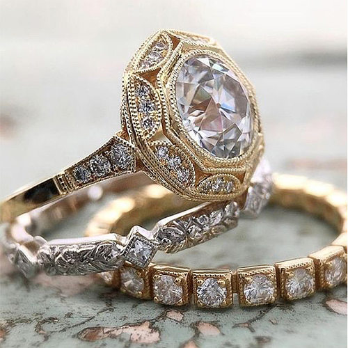 Anéis luxuosos de zircão com revestimento de cobre geométrico