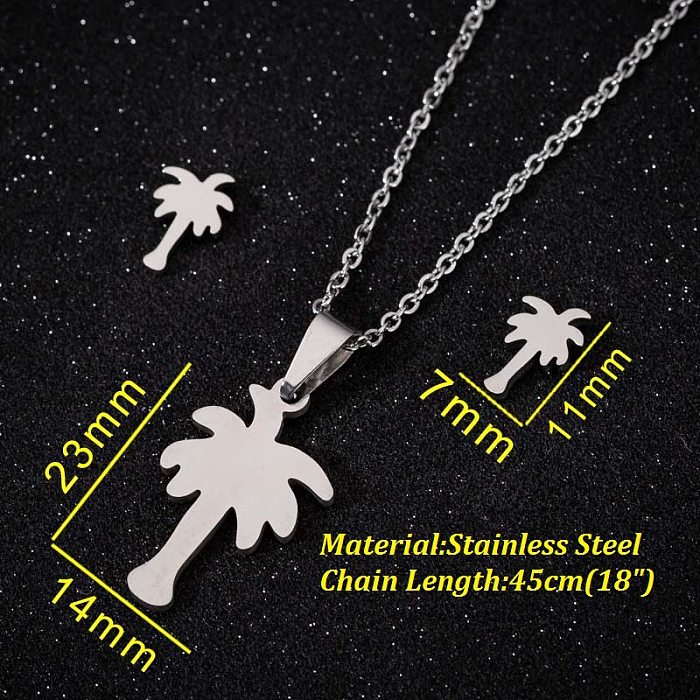 1 Piece Fashion Coconut Tree Heart Shape Titanium Steel Jewelry Set