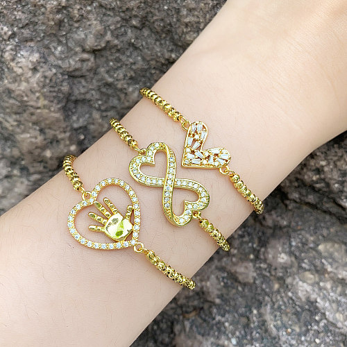Bracelets plaqués or 18 carats en Zircon avec incrustation de perles en cuivre en forme de cœur infini Streetwear