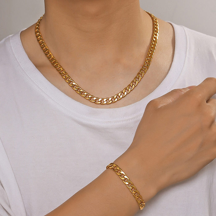 Simple Style Solid Color Stainless Steel Plating Gold Plated Bracelets Necklace