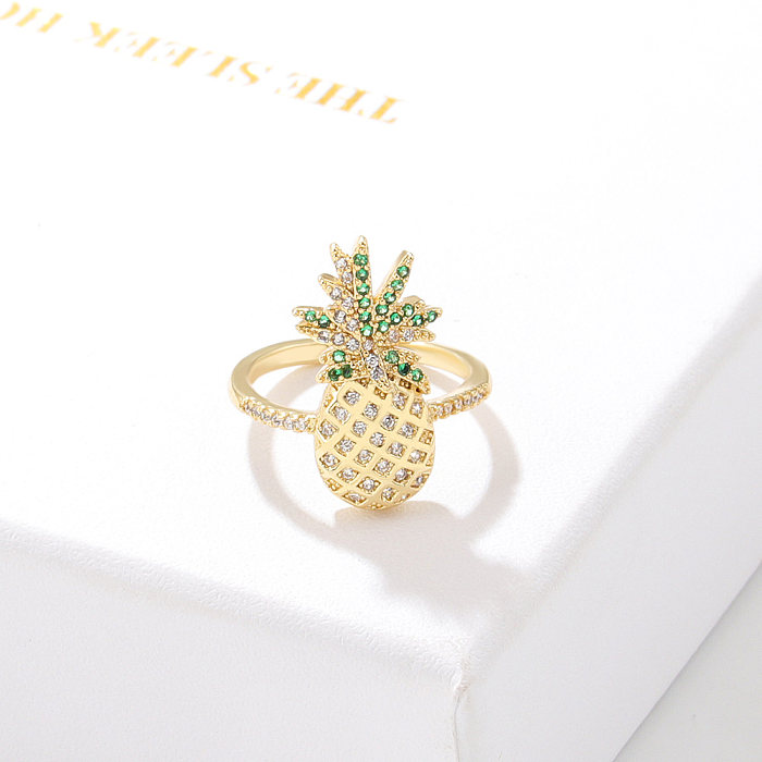 Fashion Heart Shape Pineapple Bird Copper Inlay Zircon Rings 1 Piece