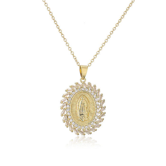 European And American Religious Jewelry Copper Micro-inlaid Zircon Virgin Mary Pendant Necklace