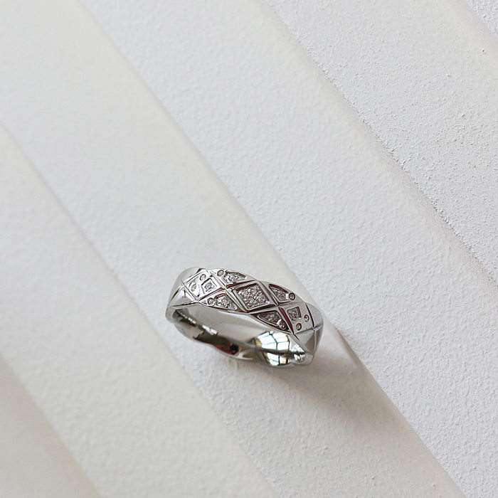Titanium Steel Rhombus Micro Inlaid Half Diamond Classic Ring