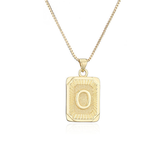 Moda banhado a cobre em ouro real quadrado 26 letras inglesas colar frente e verso