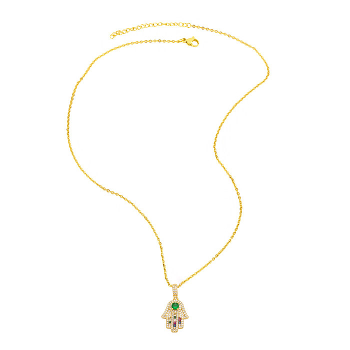 Original Design Fashion Hand Of Fatima Copper Plating Inlay Zircon 18K Gold Plated Necklace