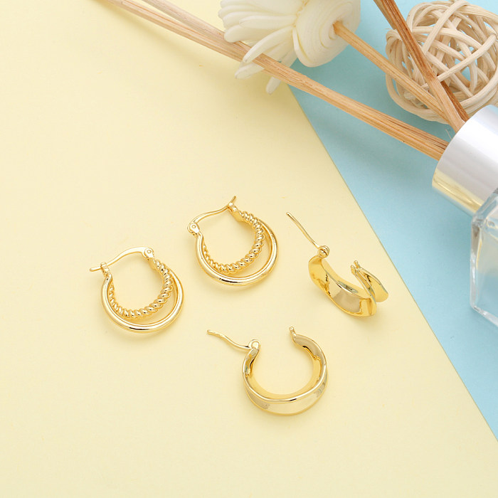 1 Pair Hip-Hop Simple Style Irregular Round Plating Copper 18K Gold Plated Earrings