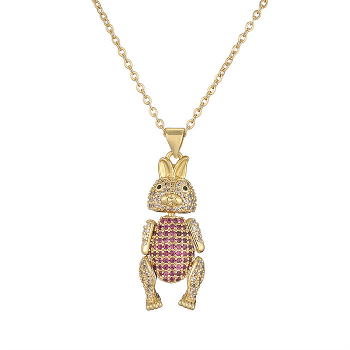 IG Style Einfache Kaninchen-Kupferbeschichtung mit Inlay-Zirkon und vergoldeter Anhänger-Halskette