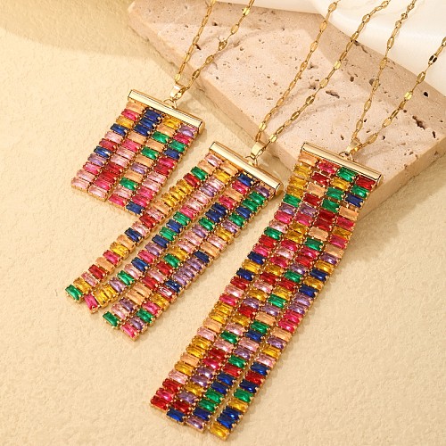 Elegant Glam Luxurious Rectangle Stainless Steel Copper Plating Inlay Zircon Gold Plated Necklace