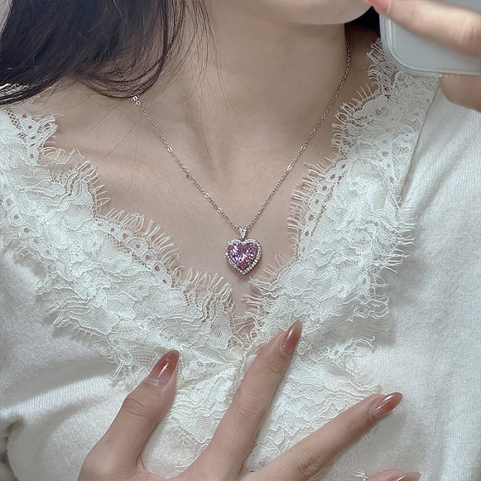 [One-Piece Batch] European And American Luxury Colored Gems Pendant Set Fashion Elegant Heart Clavicle Necklace Ring Ear Studs