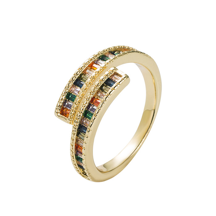 Einfacher offener Ring mit geometrischem Kupfer und vergoldetem Zirkon, 1 Stück