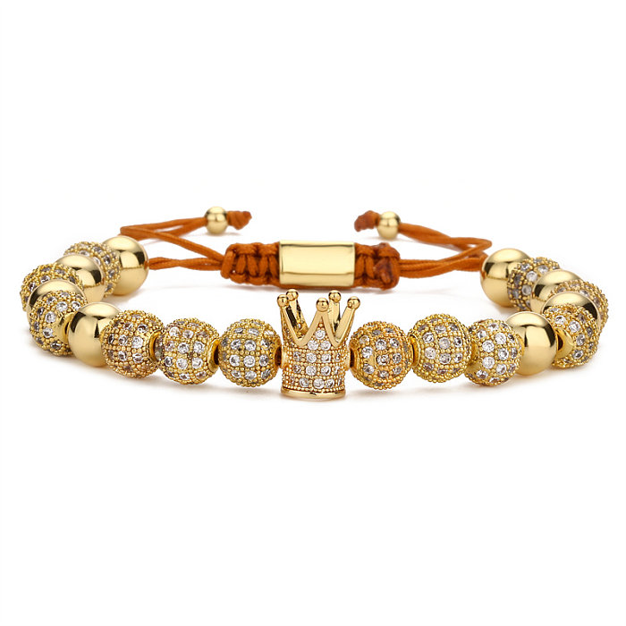 Casual Streetwear Heart Shape Crown Copper Inlay Zircon Bracelets