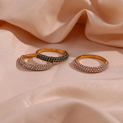 Modische runde Edelstahl-Beschichtung, Inlay, künstliche Perlen, künstliche Diamantringe, 1 Stück