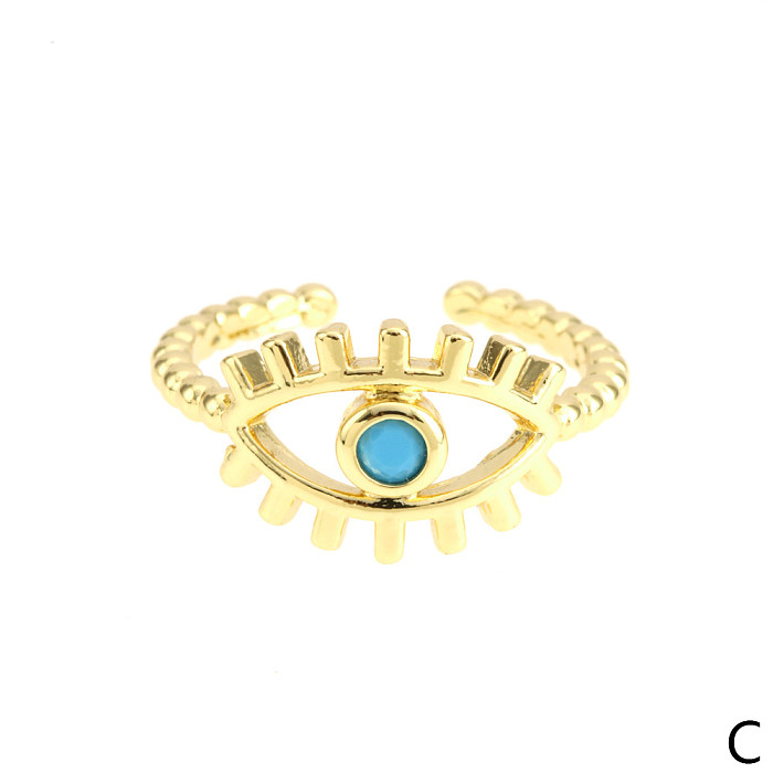 Simple Style Eye Copper Plating Inlay Zircon Gold Plated Open Ring