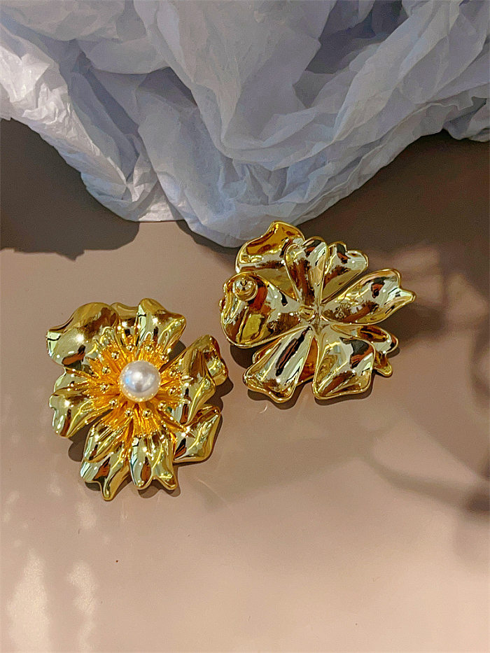 1 par de brincos de cobre com revestimento geométrico de estilo simples