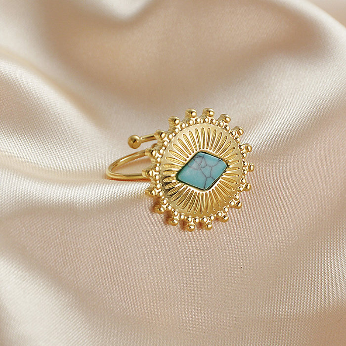 Offener Ring aus Edelstahl im Vintage-Stil mit Sonne-Beschichtung, türkisfarbene Edelstahlringe, 1 Stück