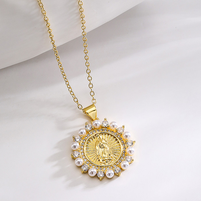 Collar con colgante de circonita chapado en oro y cobre geométrico, retrato de moda, 1 pieza