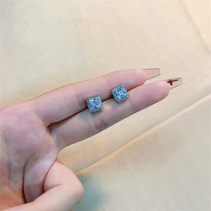 1 Piece Elegant Vacation Sweet Square Oval Butterfly Plating Inlay Copper Zircon White Gold Plated Ear Studs