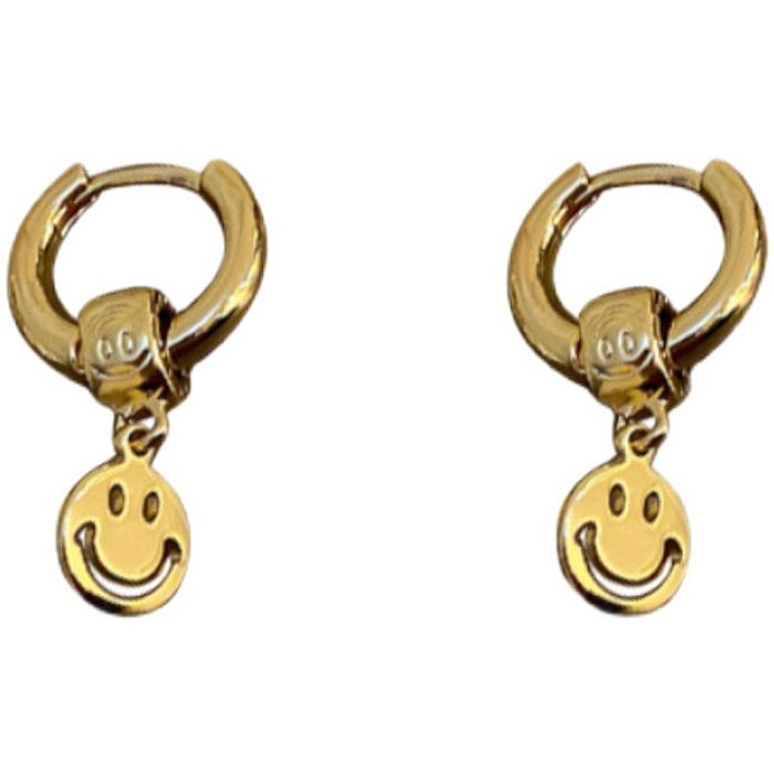 1 Pair Simple Style Commute Smiley Face Copper Patchwork Drop Earrings