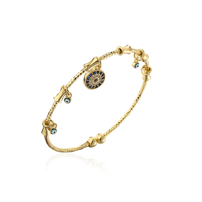 Bracelet en cuivre avec œil de Fatima, main de mode, plaqué or, Zircon, Bracelets en cuivre