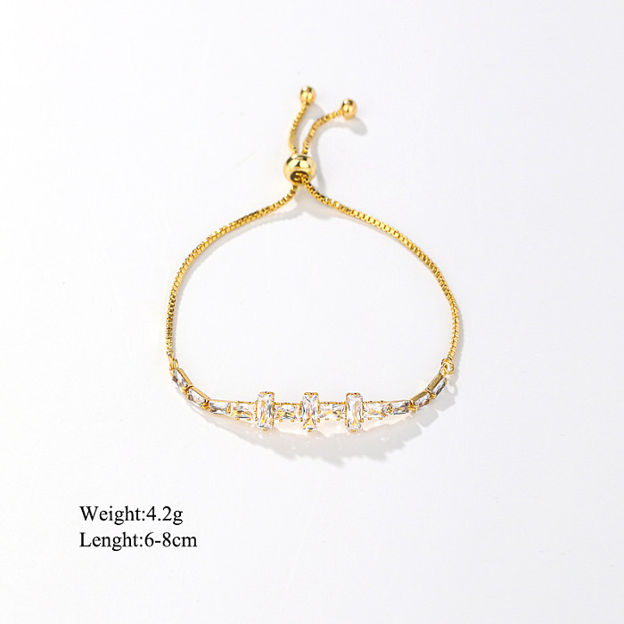 Glänzende rechteckige Armbänder im IG-Stil mit Kupferbeschichtung und Zirkoneinlage, 14 Karat vergoldet