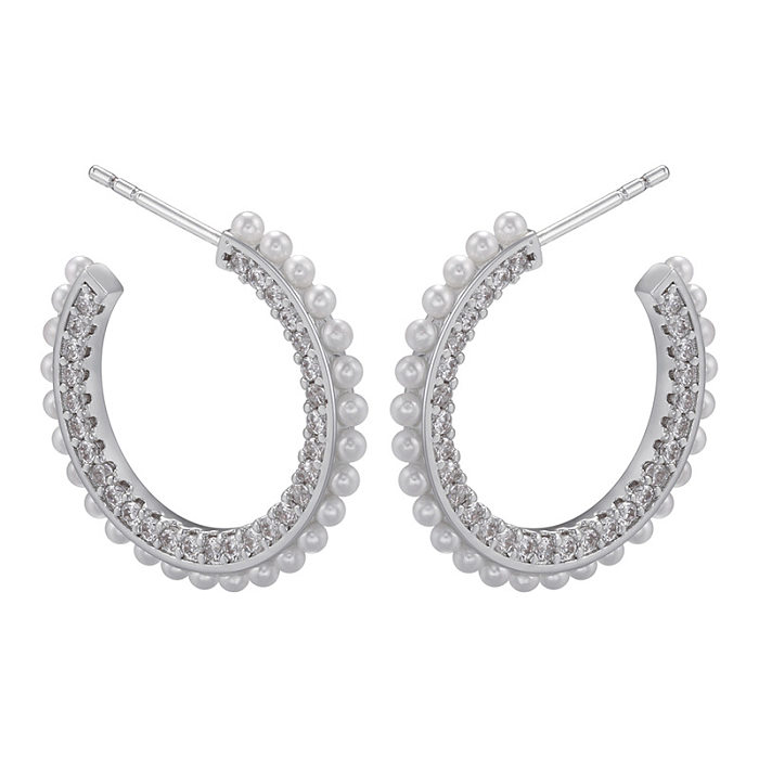 Mode geometrische Verkupferung künstliche Perlen Zirkon Ohrringe 1 Paar
