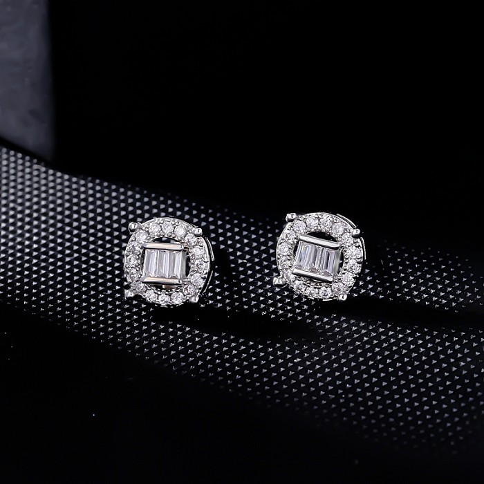 1 Pair Simple Style Round Rectangle Plating Inlay Copper Zircon Ear Studs