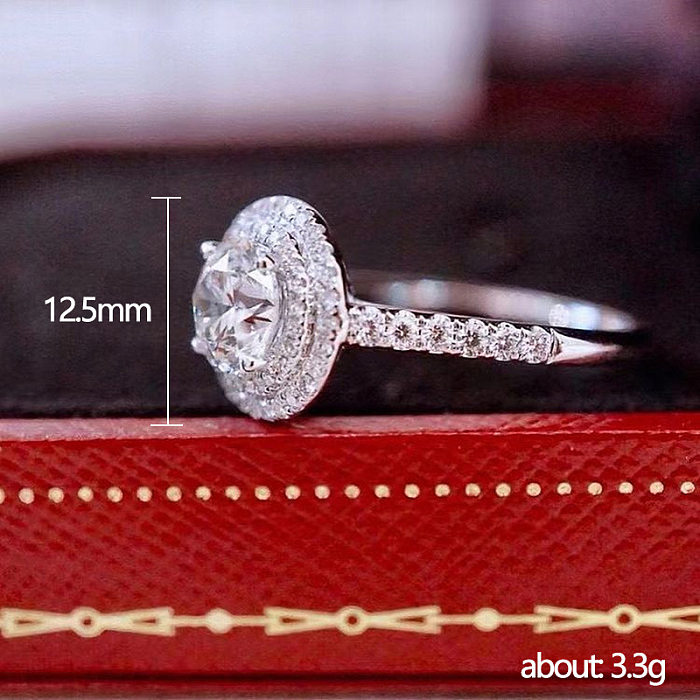 Fashion Geometric Exquisite Zircon Round Diamond Engagement Copper Ring