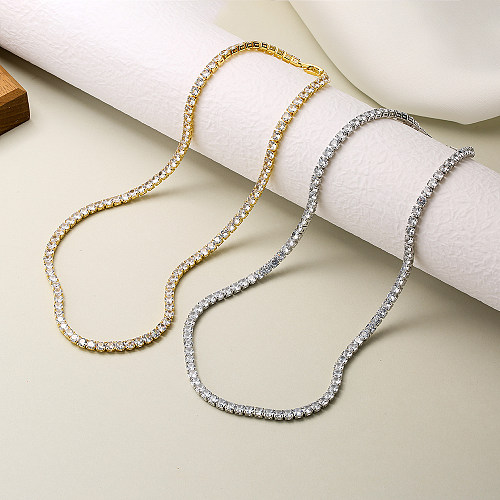 Glänzende, runde, einfarbige, verkupferte Inlay-Zirkon-Halskette mit 18-Karat-Vergoldung