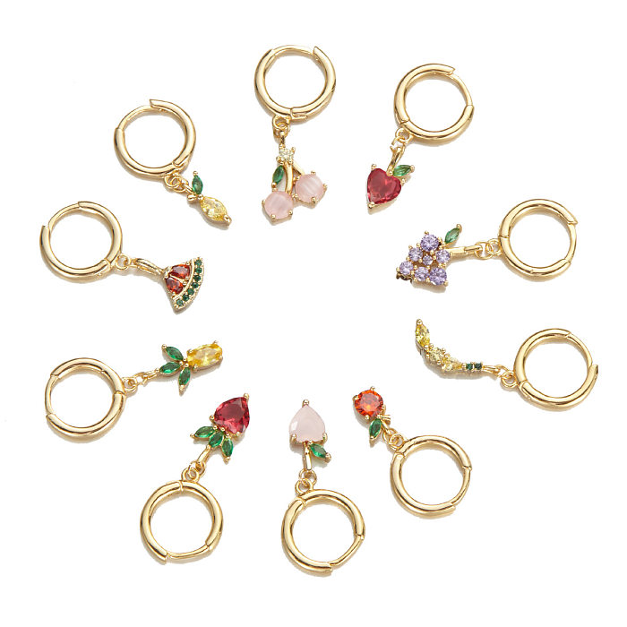 Wholesale Jewelry Color Zirconium Grape Cherry Pineapple Fruit Copper Earrings jewelry