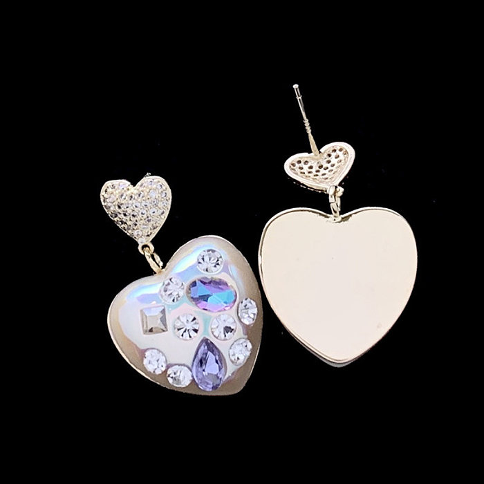1 Pair Lady Heart Shape Inlay Imitation Pearl Copper Rhinestones Zircon Drop Earrings