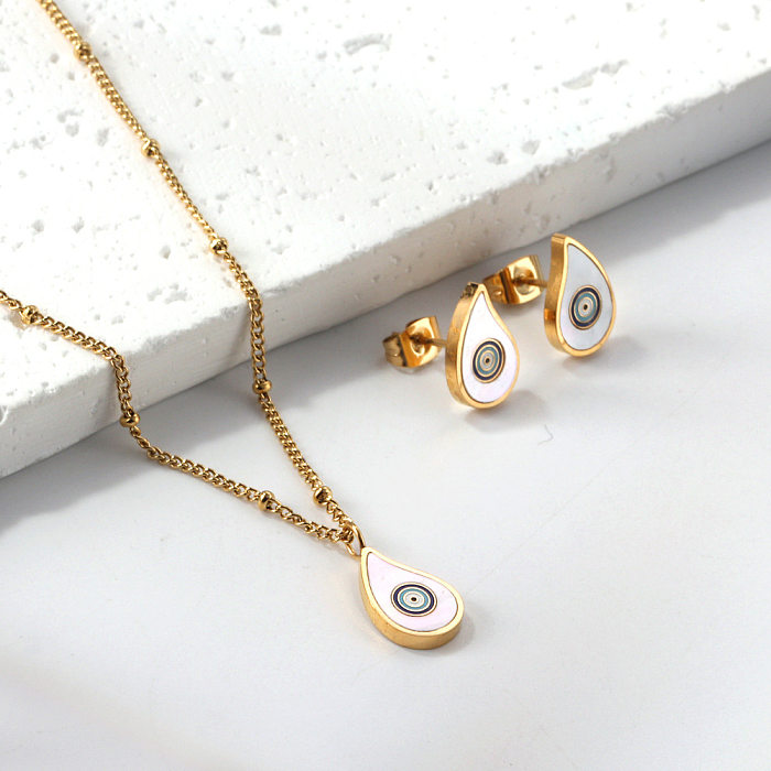 Streetwear Water Droplets Eye Stainless Steel Plating Inlay Shell Jewelry Set