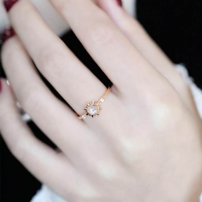 Simple Style Sun Copper Plating Inlay Gem Gold Plated Open Ring