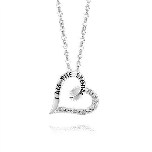 Fairy Style Simple Style Letter Heart Shape Copper White Gold Plated Zircon Pendant Necklace In Bulk