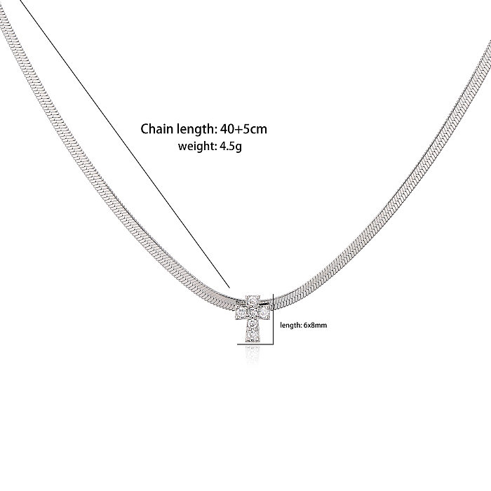 Edelstahl-Klingenkette, Kreuz-Halskette, Schlüsselbeinkette, Zirkon-eingelegte Halskette