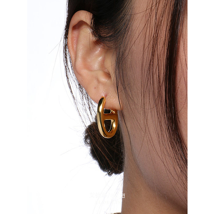 1 paire de boucles d'oreilles streetwear en cuivre plaqué ovale