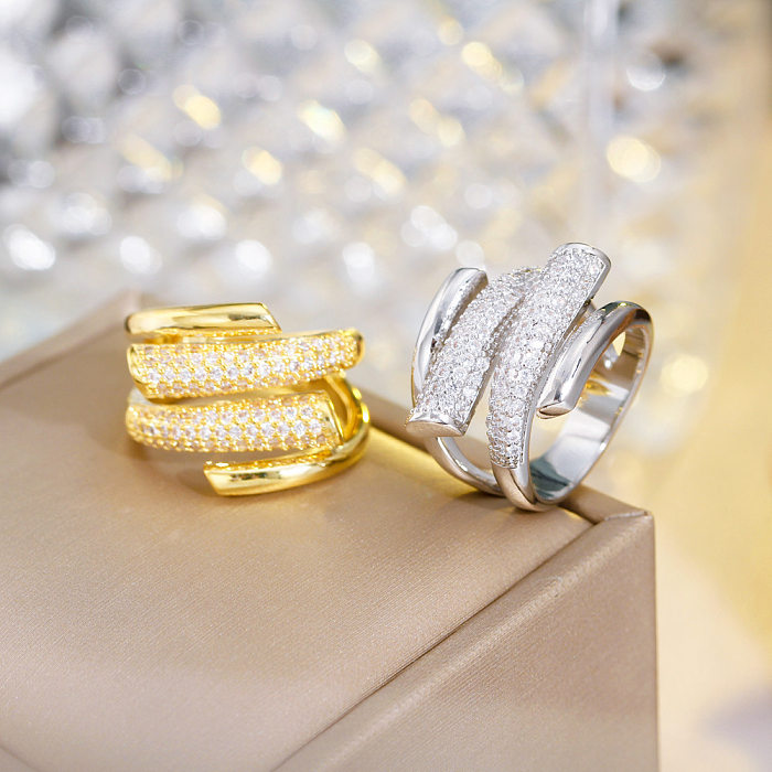 IG Style Lady Geometrische Kupferbeschichtung Inlay Künstliche Edelsteine ​​14K vergoldet Weißgold plattiert Rhodinierte Ringe