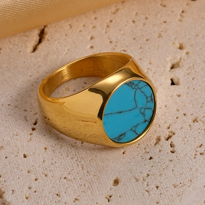 Retro Simple Style C Shape Stainless Steel Plating Inlay Turquoise Gold Plated Rings Earrings