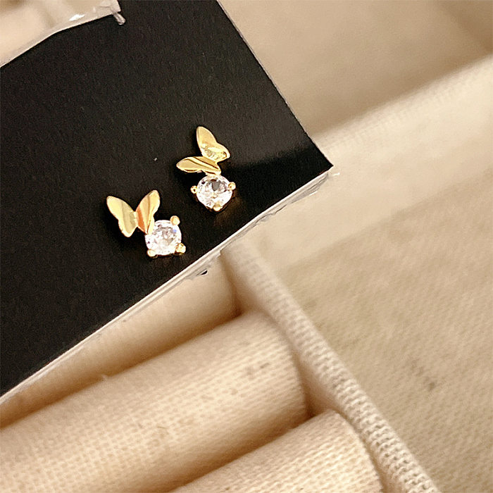 Simple Style Butterfly Copper Inlay Ear Studs