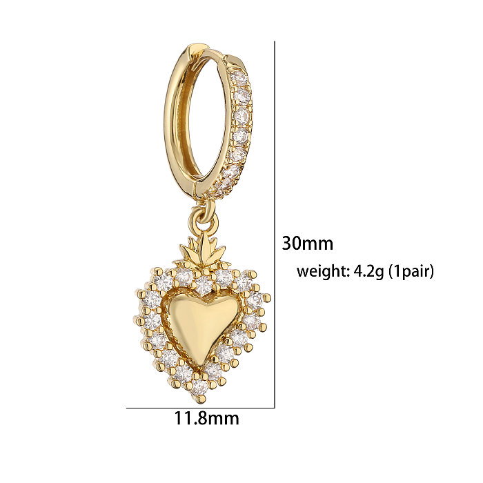 Casual Elegant Simple Style Heart Shape Copper Plating Inlay Zircon 18K Gold Plated Earrings Necklace