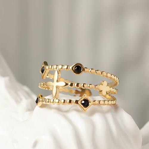 Moda feminina estilo simples geométrico titânio aço pedras preciosas artificiais anéis chapeamento anéis de aço inoxidável