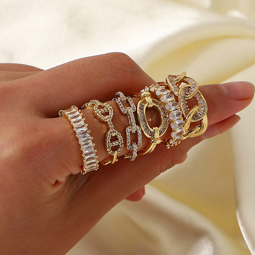 الأزياء 18K مطعمة الزركونيوم هندسية افتتاح قابل للتعديل خاتم النحاس المجوهرات بالجملة