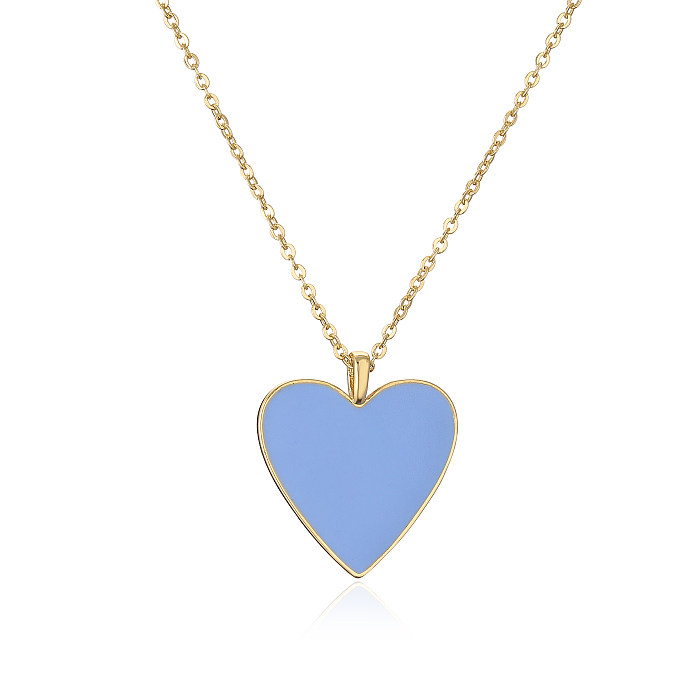 Sweet Simple Style Heart Shape Copper Enamel Plating 18K Gold Plated Pendant Necklace