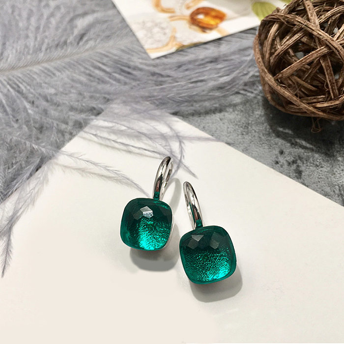 1 Pair Vacation Square Plating Inlay Copper Artificial Crystal Earrings