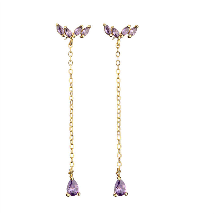 1 Pair Elegant Streetwear Water Droplets Inlay Copper Zircon Gold Plated Drop Earrings